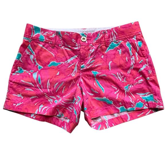 Lilly Pulitzer Pink & Aqua Blue Floral 5" Inseam Callahan Shorts Size 10 - Picture 1 of 7